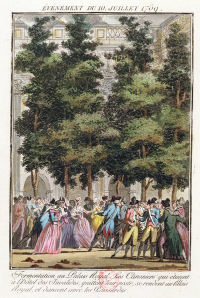 Fermentatie in het Palais-Royal op 10 juli 1789 door Jean Francois Janinet